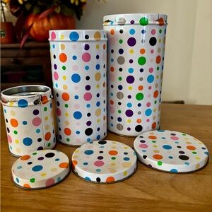 Colorful Polka Dot 3 Canister Set with lids. 🔴🟠🟡🩷🩵🟢⚪️⚫️🟣🔵